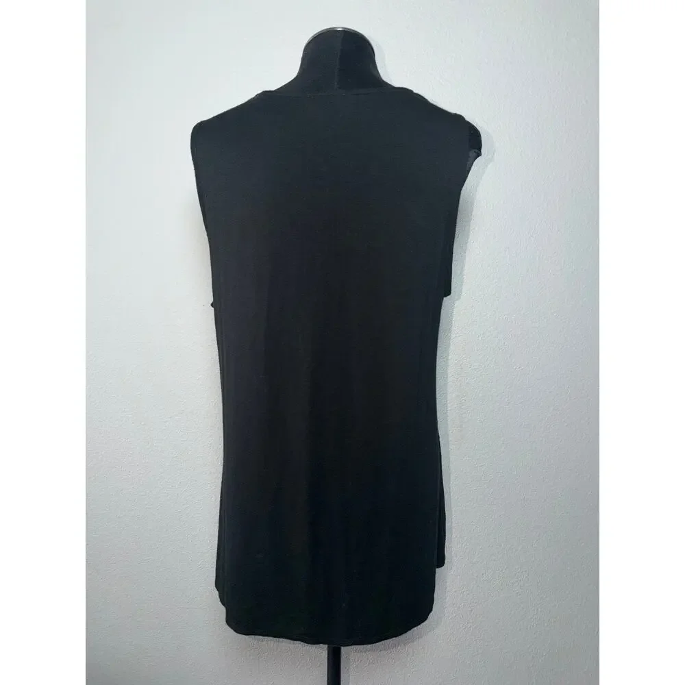 Alex & Lili Women’s Large Black Cowl Neck Sleeveless Blouse Sheer Front Large